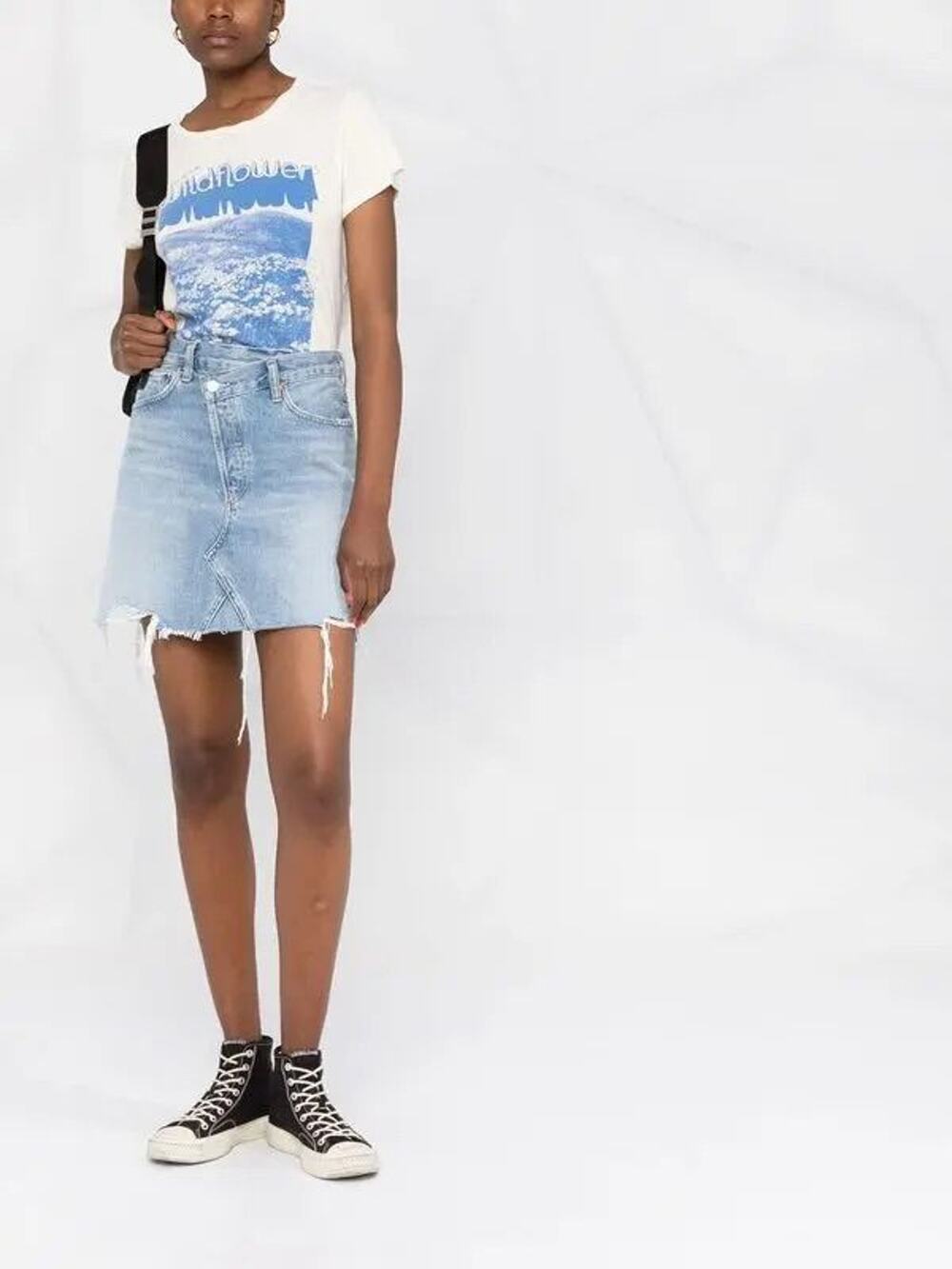 AGOLDE Criss Cross Asymmetric Denim Mini Skirt Blue Size 24